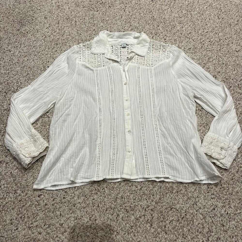 Sundance Crochet Button Down Long Sleeve Shirt XL Boho Cottagecore Feminine